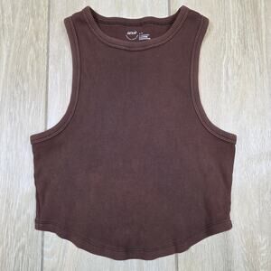 Aerie Ribbed Cropped Tank Top Womens Medium Brown Fitted Stretch Basic